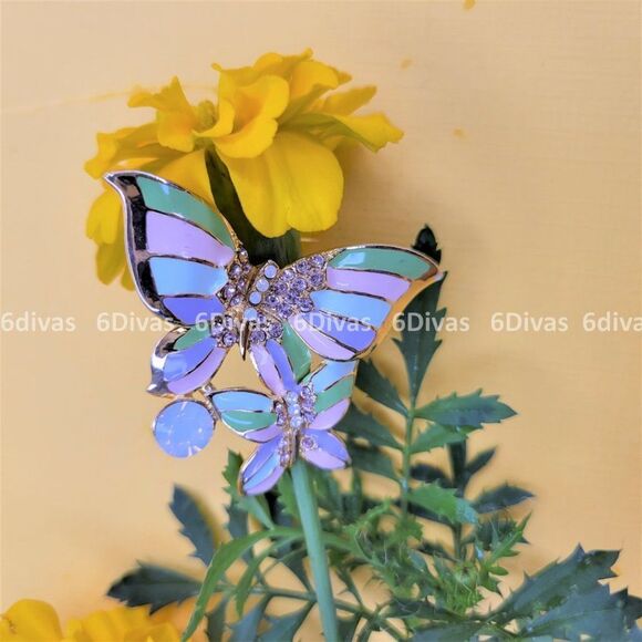 𝅺TWO Butterflies Brooch Pin - Picture 3 of 7